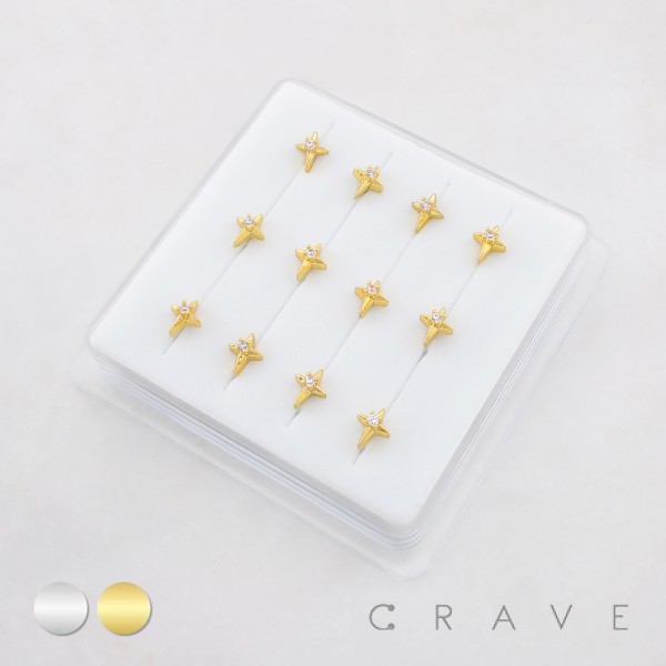 DIMENSIONAL CZ NORTHERN STAR POLISH 316L SURGICAL STEEL L-SHAPE NOSE BOX